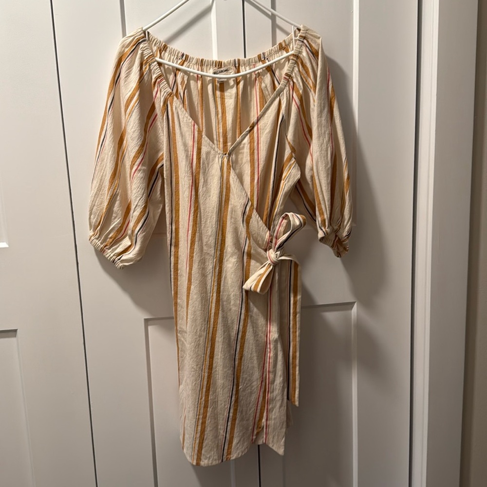 Billabong Women's Best Dressed Beige Striped Off-the-Shoulder Wrap Dress Size L
